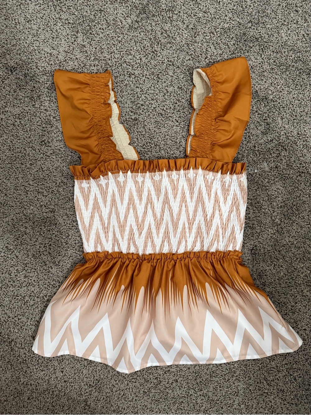 THML Smocked Ruffle Shoulder Peplum Top